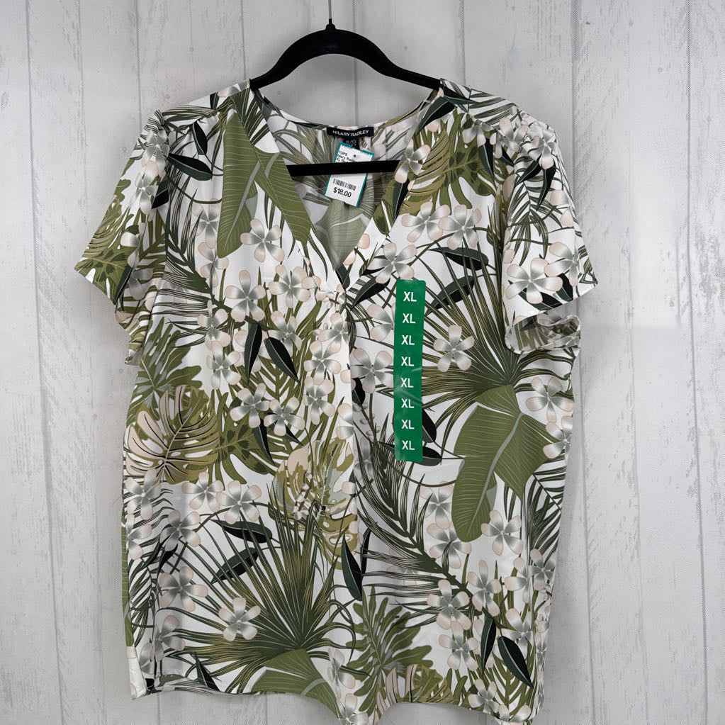 XL flo print v-neck s/s top