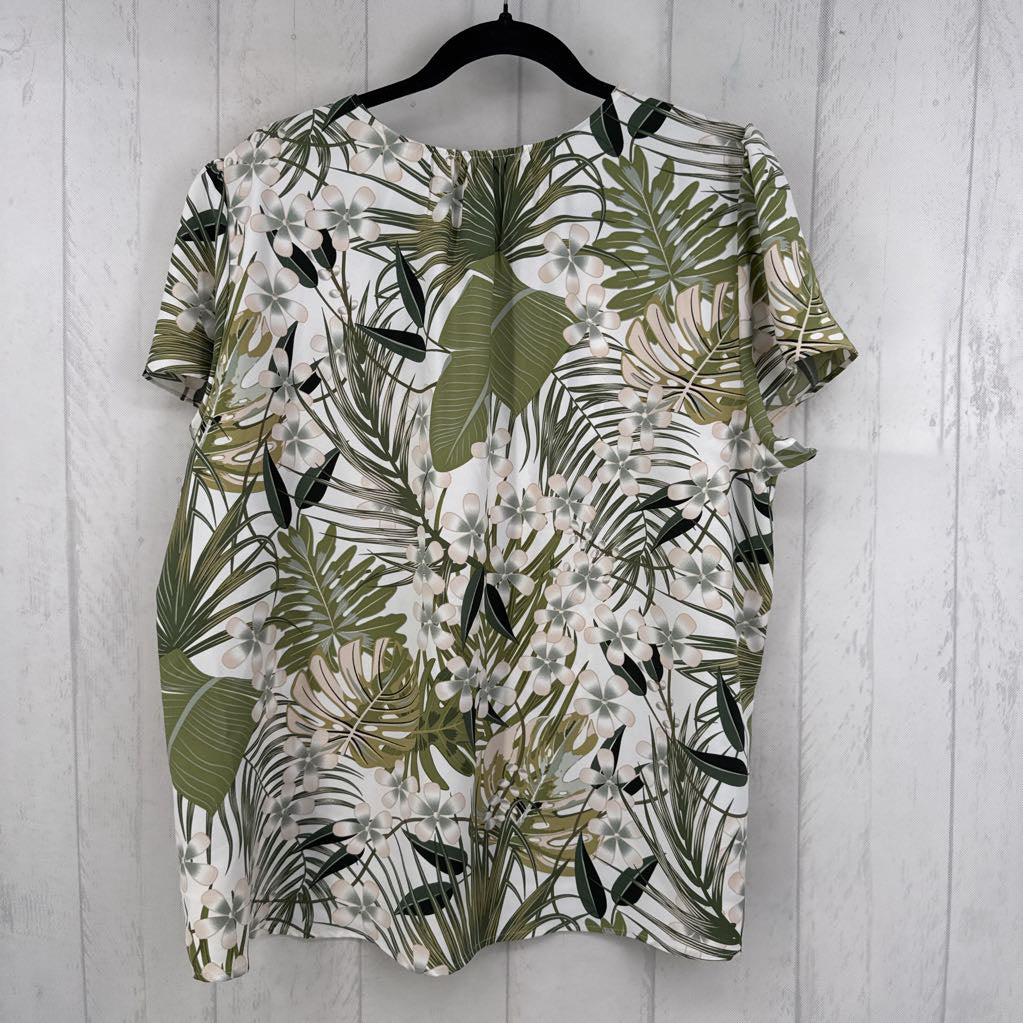 XL flo print v-neck s/s top