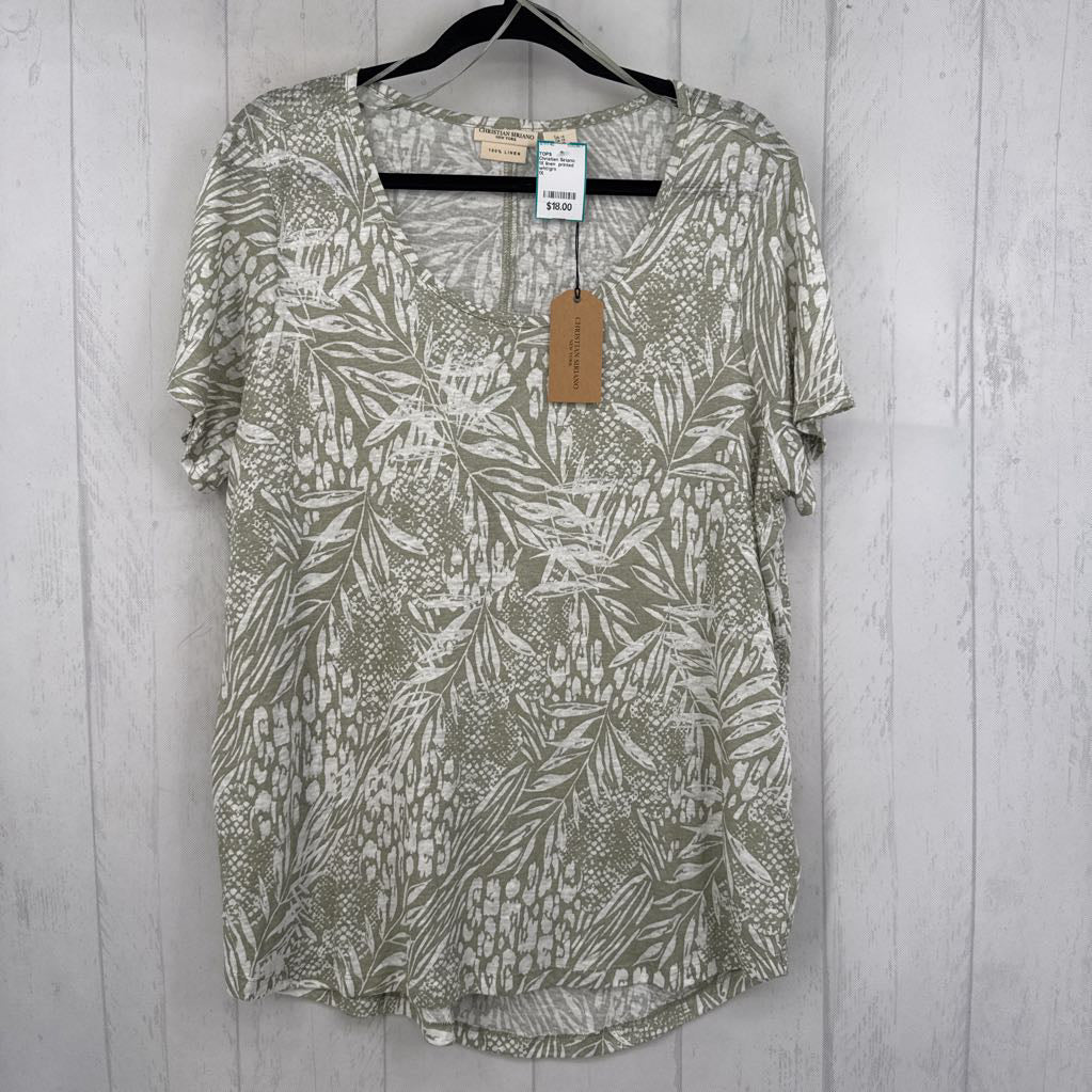 1X linen printed scoop neck s/s top