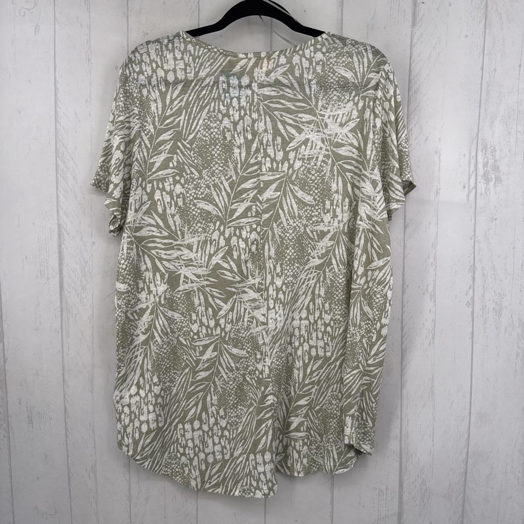 1X linen printed scoop neck s/s top