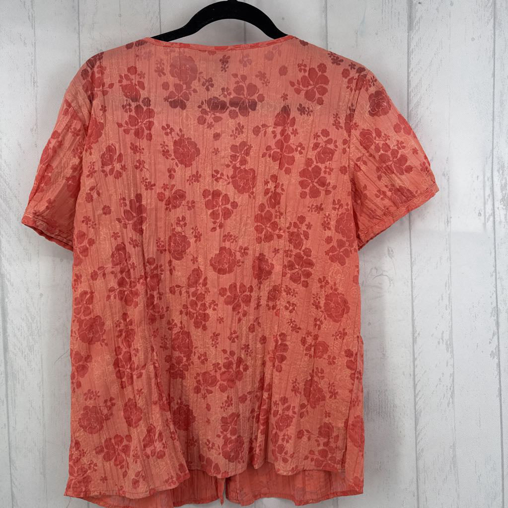 L flo print button down s/s top