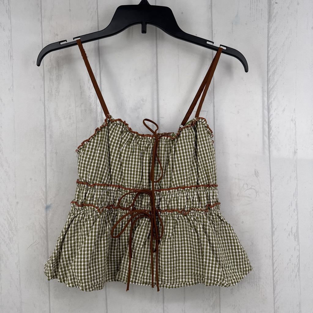 M gingham print bow front tank