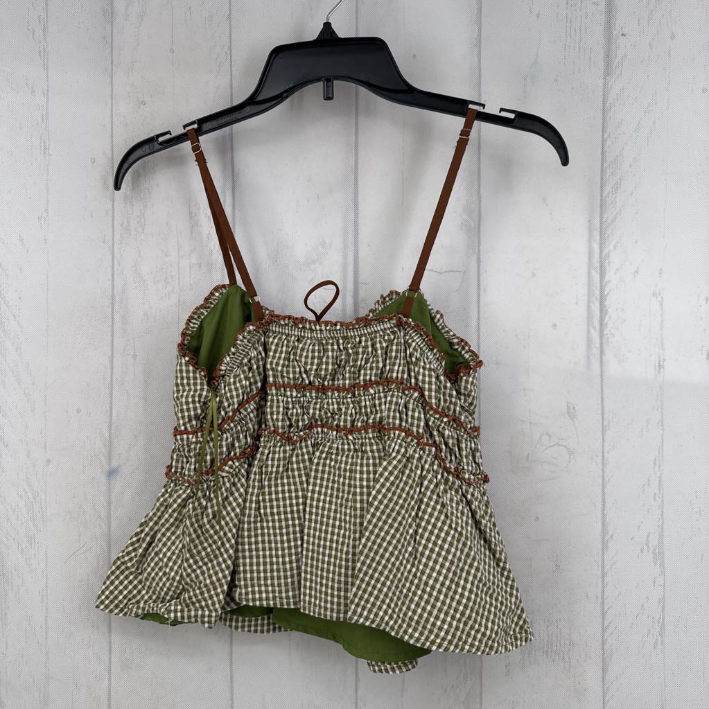 M gingham print bow front tank