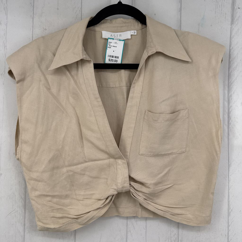 L linen blend gathered front vest