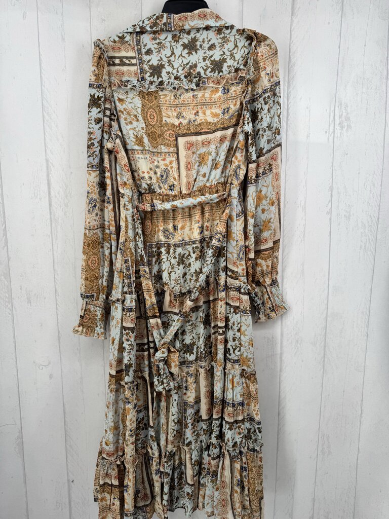 M printed tiered l/s dress