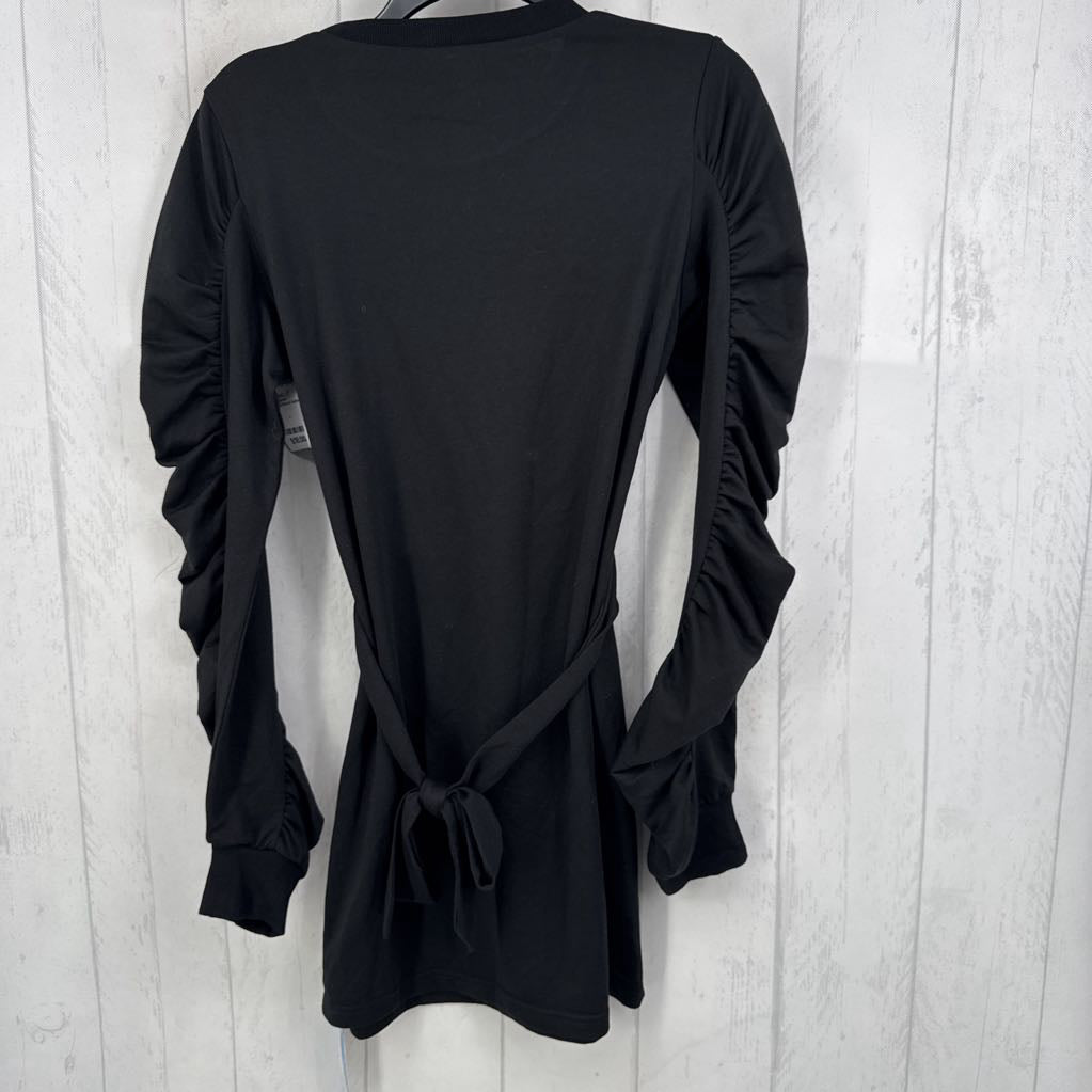 S ruched slv belted l/s dress