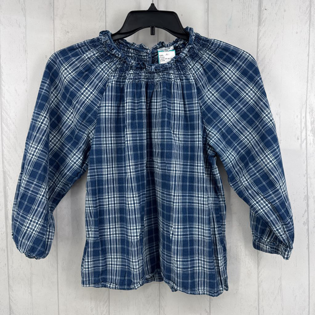 S plaid 3/4 slv top