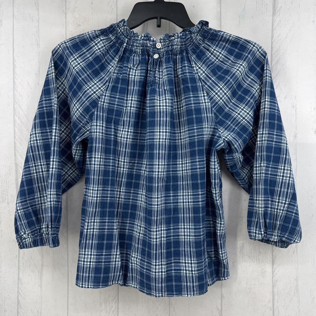 S plaid 3/4 slv top