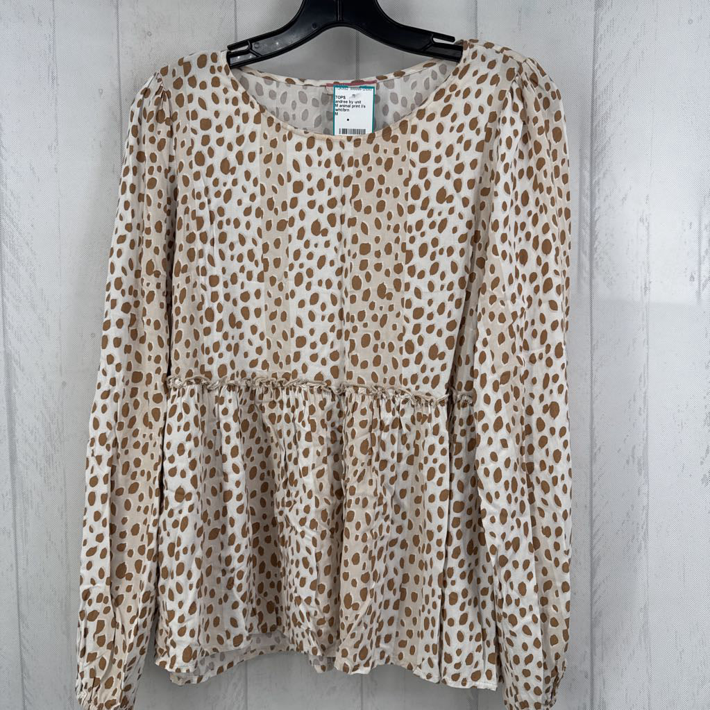 M animal print l/s peplum top
