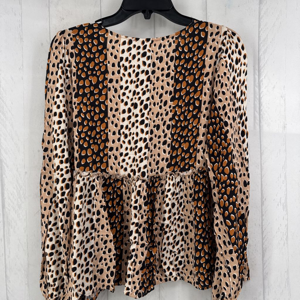 M animal print l/s peplum top
