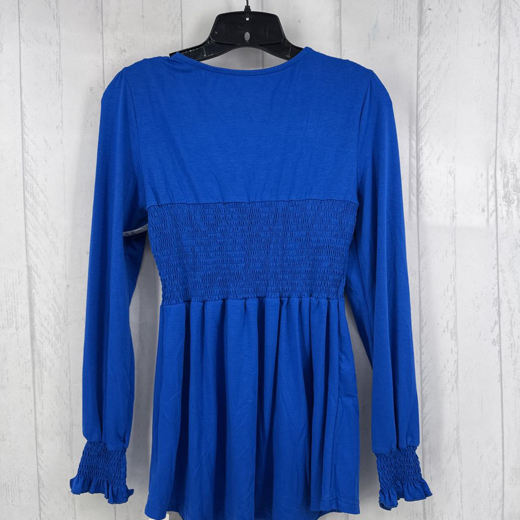 M smocked l/s peplum top