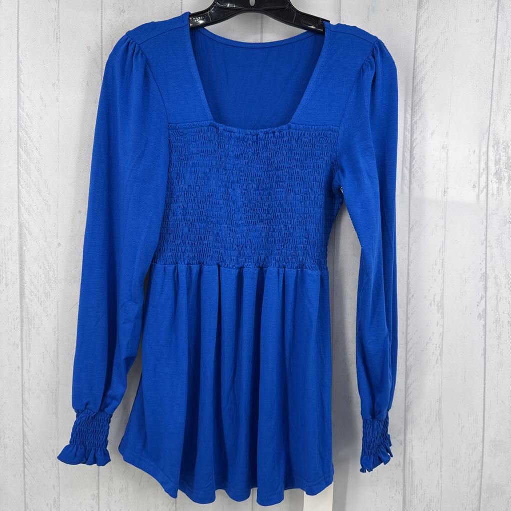 M smocked l/s peplum top