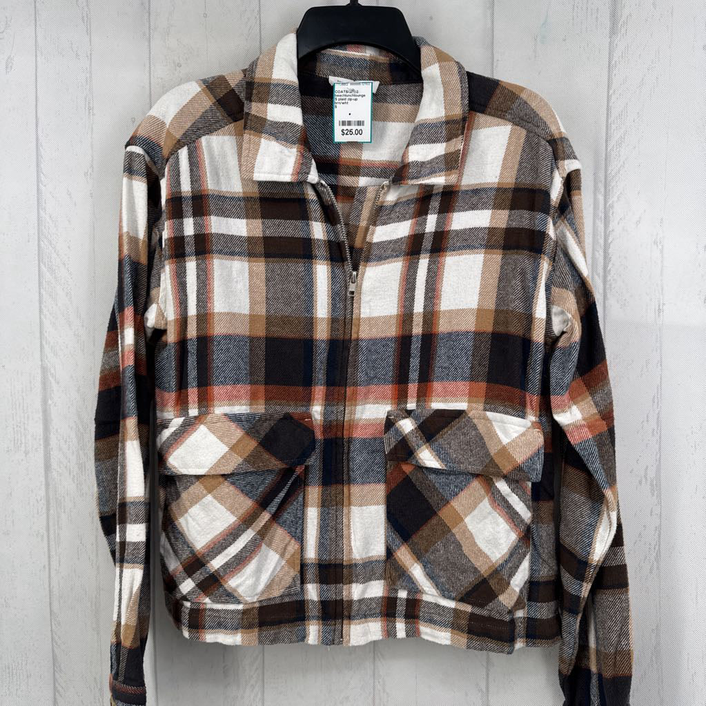 S plaid zip-up jacket