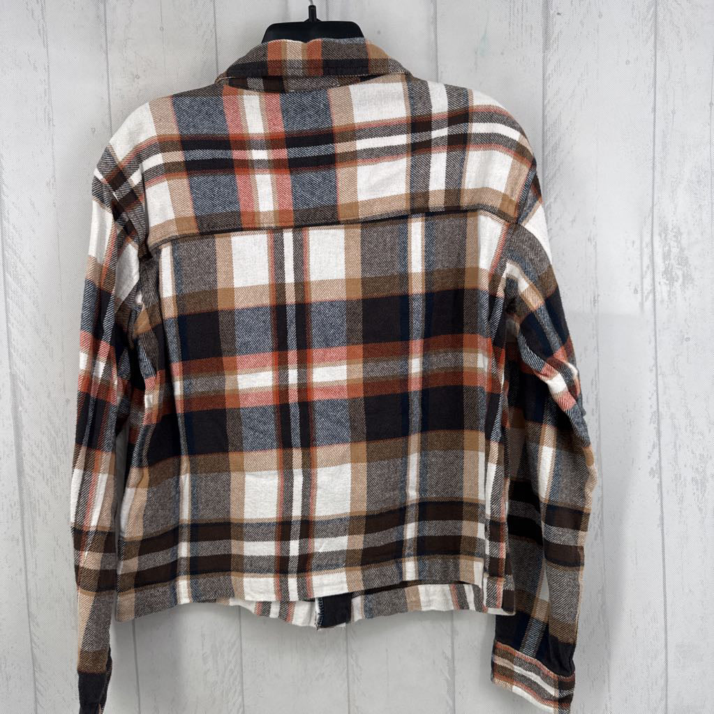S plaid zip-up jacket