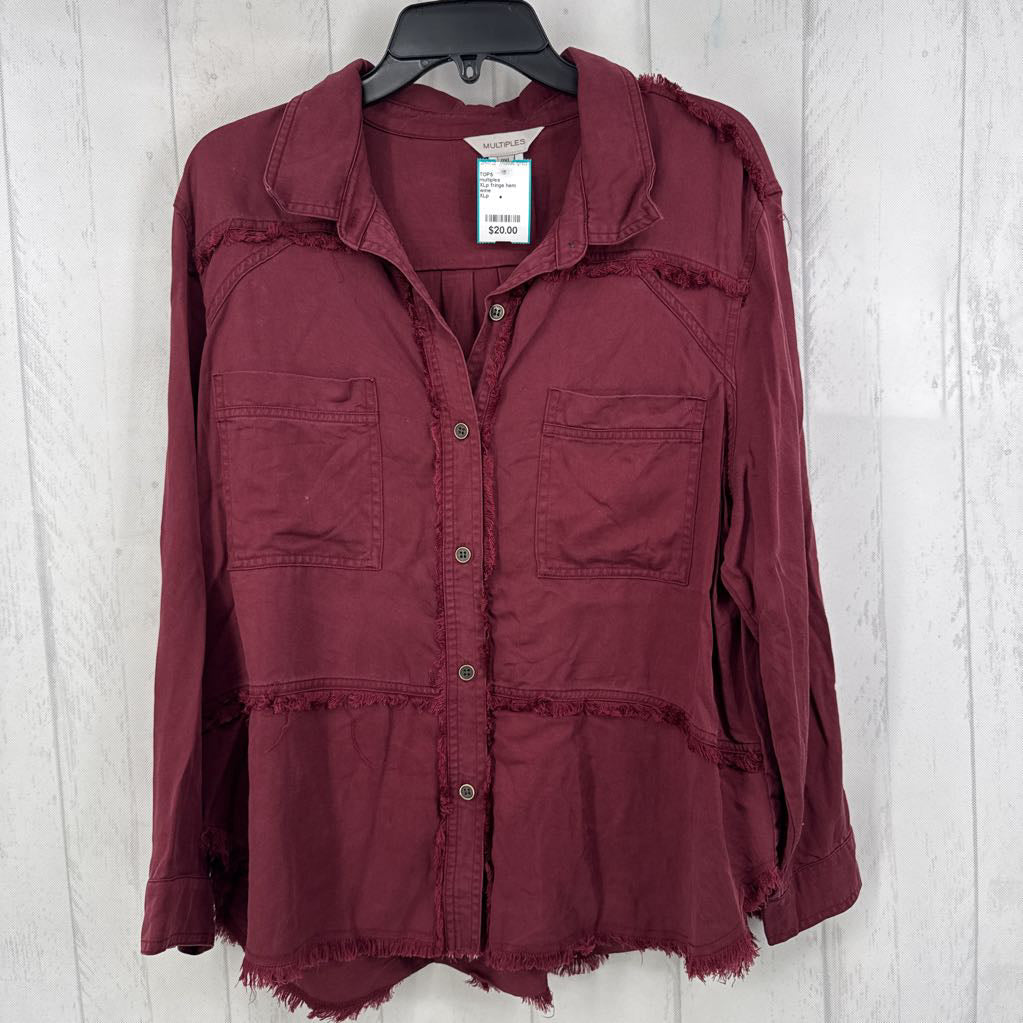 XLp fringe hem button down l/s top