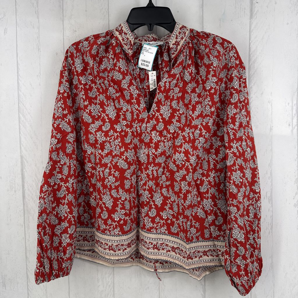 R70 XXS flo print split neck l/s top