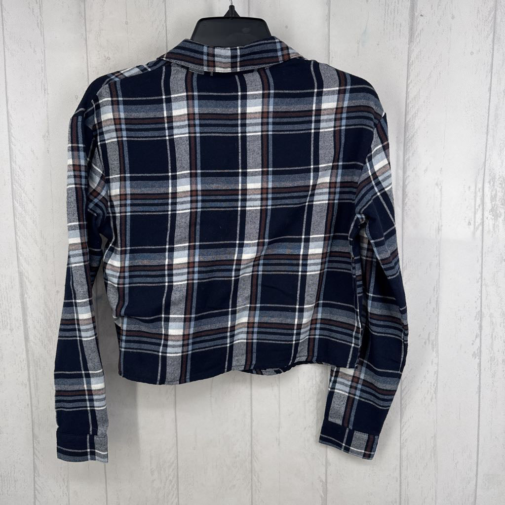 XS plaid crop button down l/s top