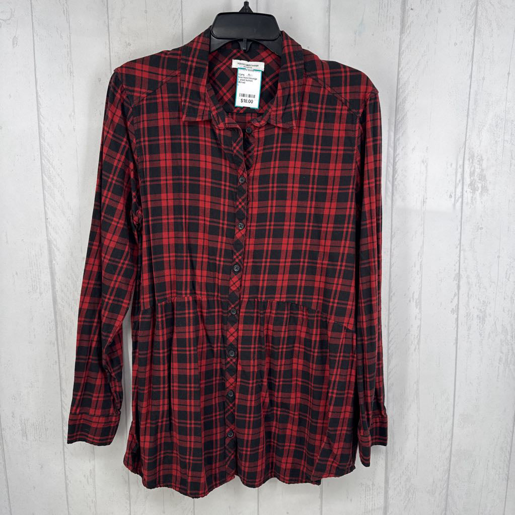 L plaid button down l/s peplum top
