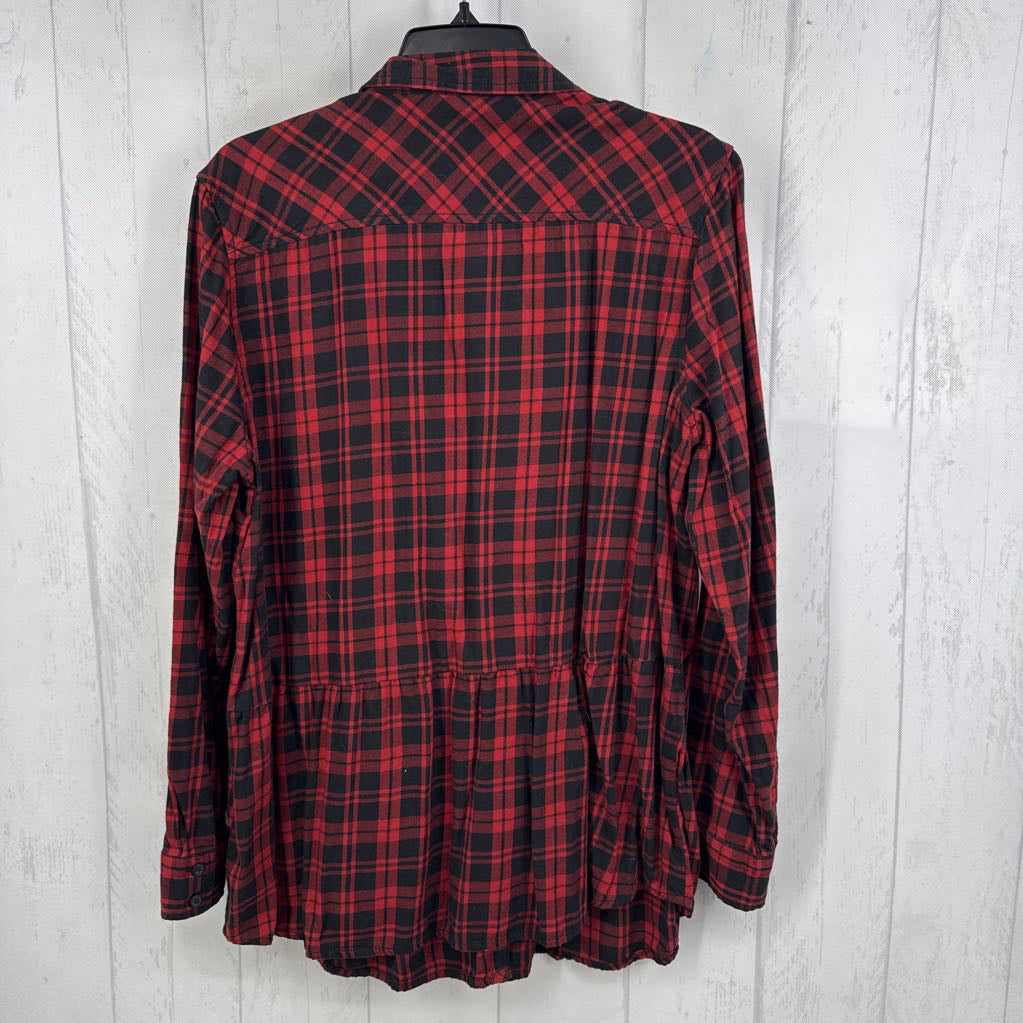 L plaid button down l/s peplum top