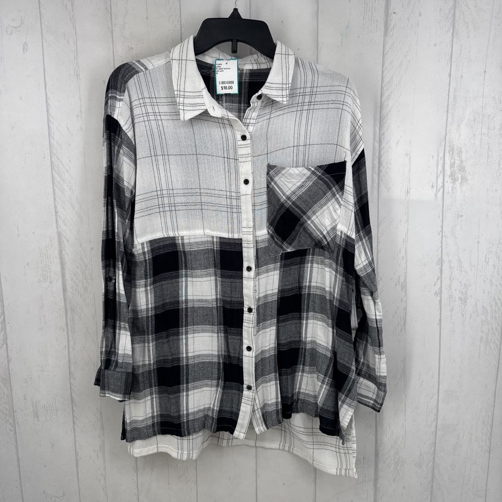 M plaid button down l/s top