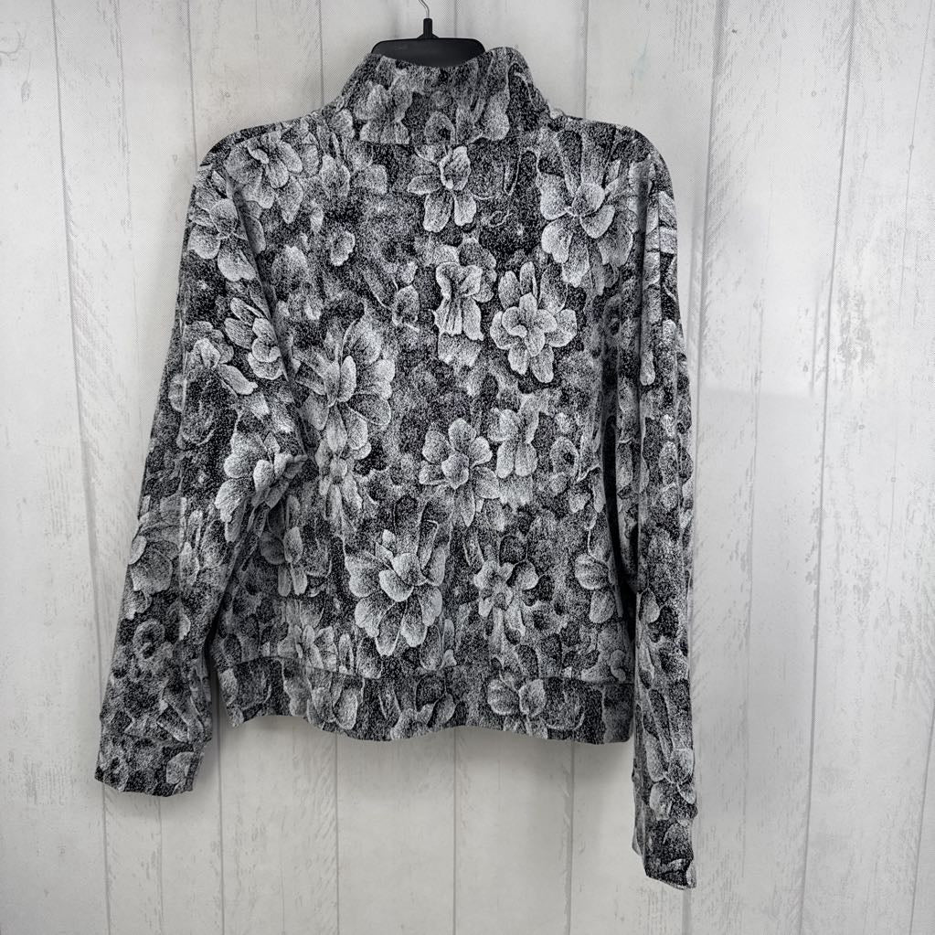 L flo print quarter zip pullover l/s