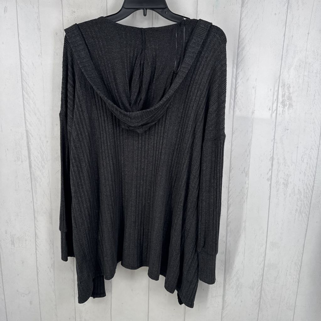 L ribbed open front hooded cardi