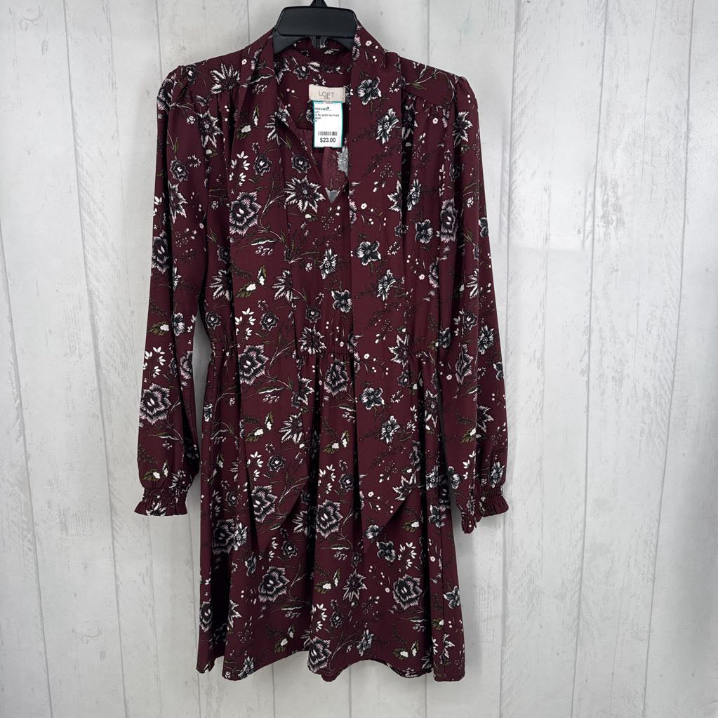 S flo print tie-front l/s dress