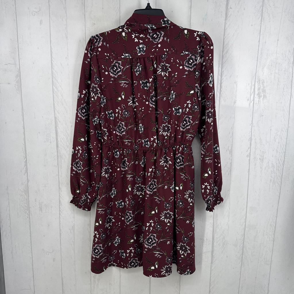 S flo print tie-front l/s dress