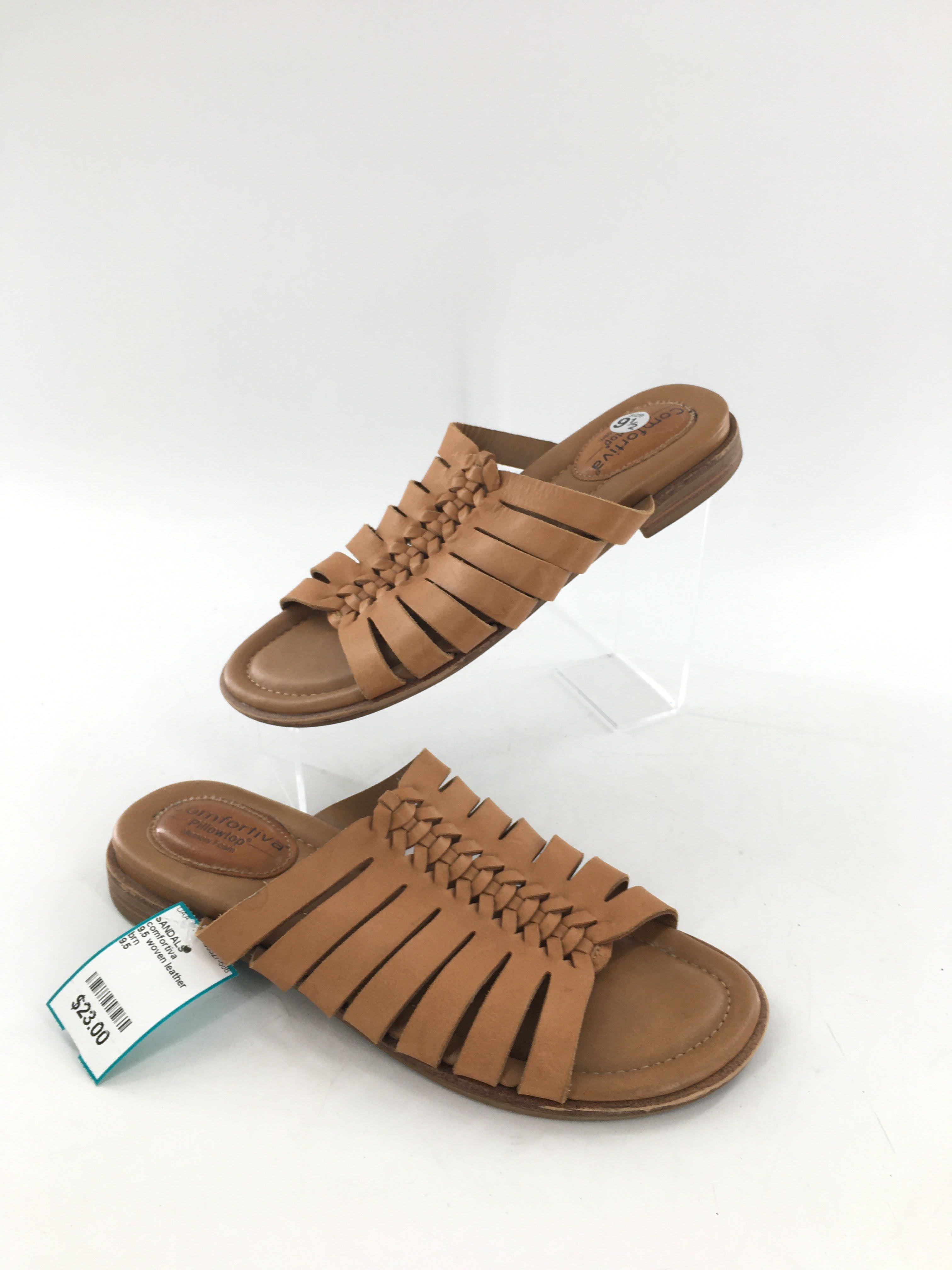 9.5 woven leather slide sandal