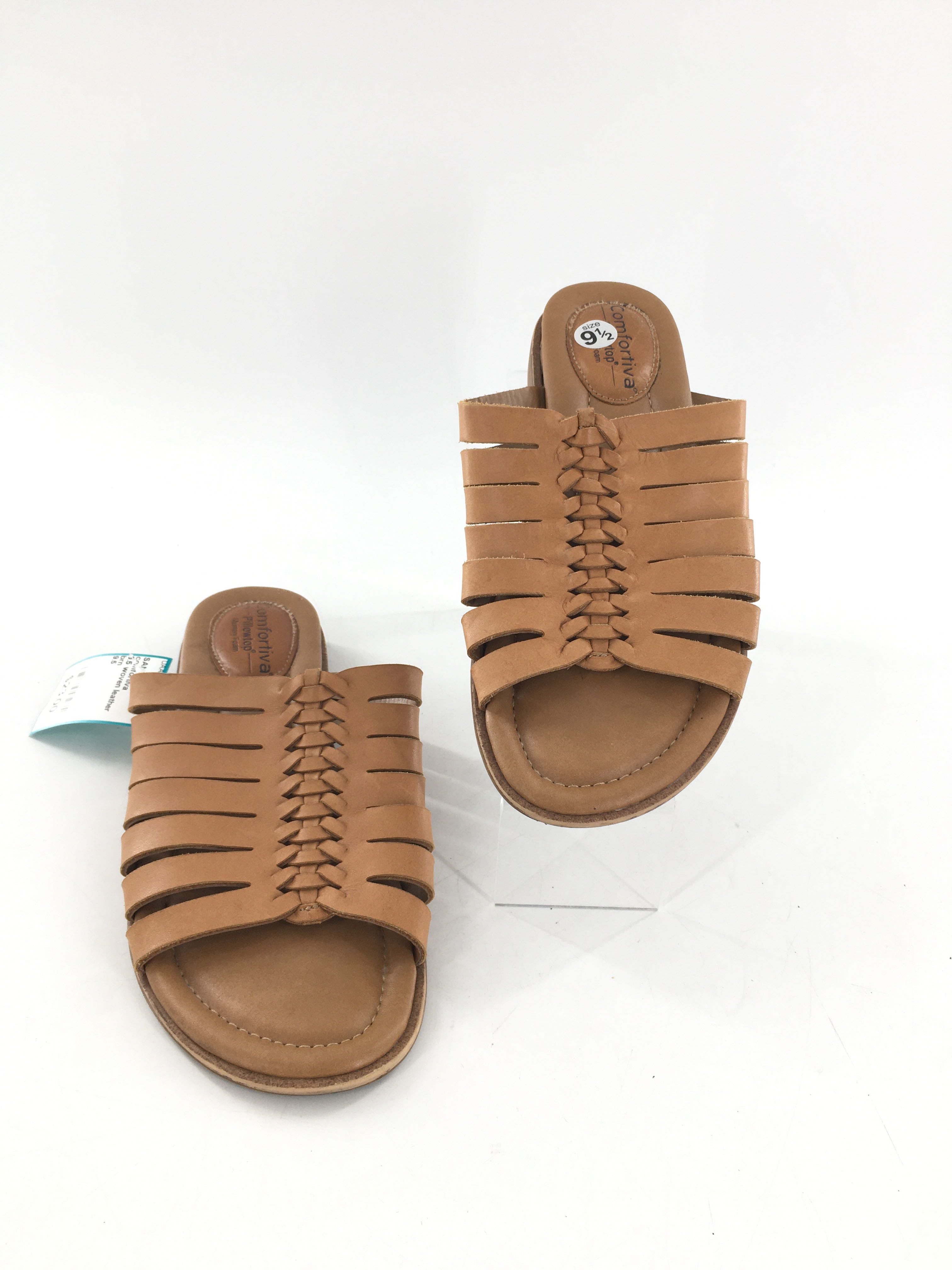 9.5 woven leather slide sandal
