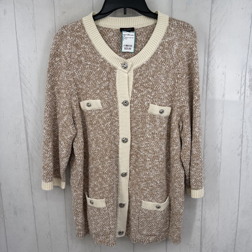 XL button front 3/4 slv sweater