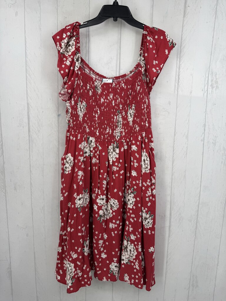 1X smocked flo print s/s dress