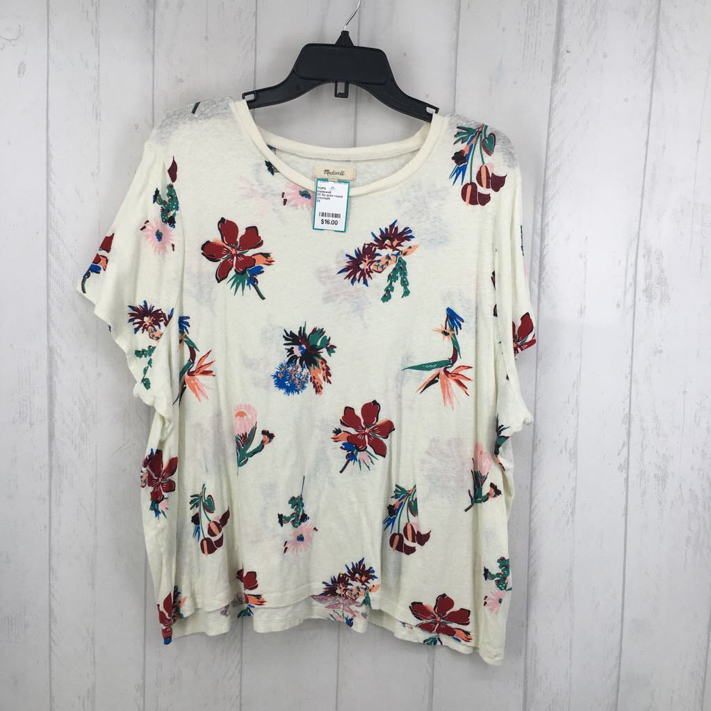 3X flo print round neck s/s tee