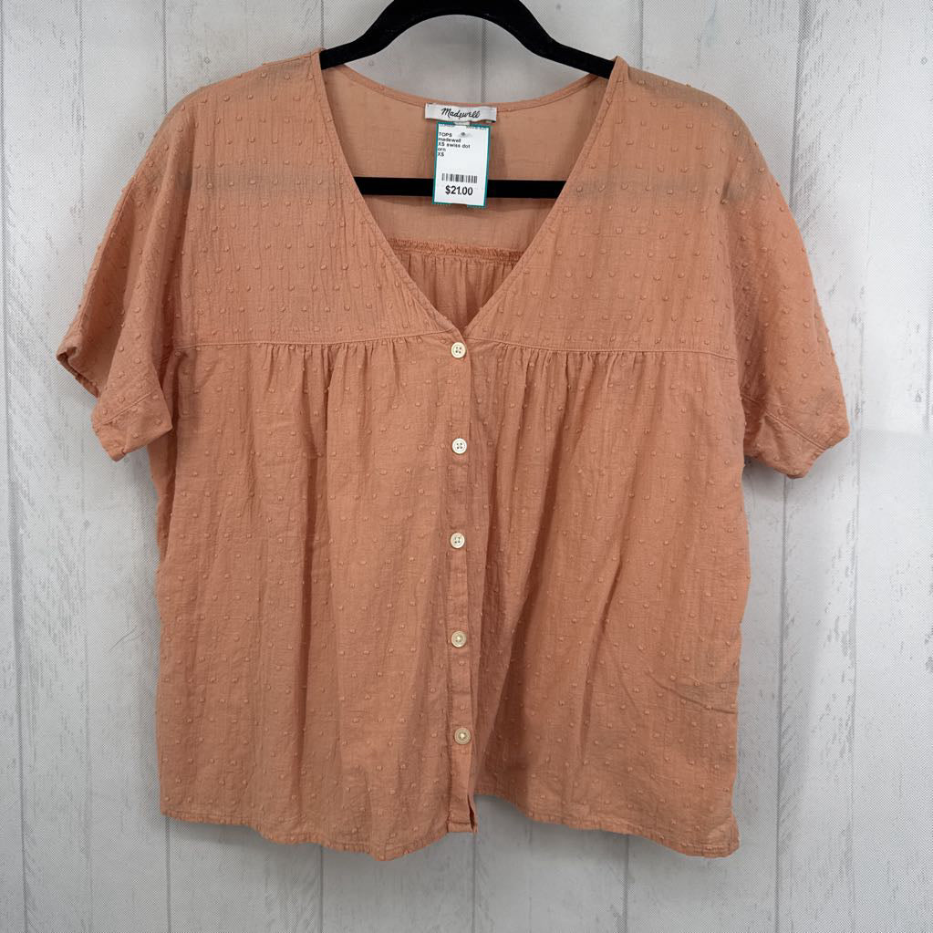 XS swiss dot button down s/s top
