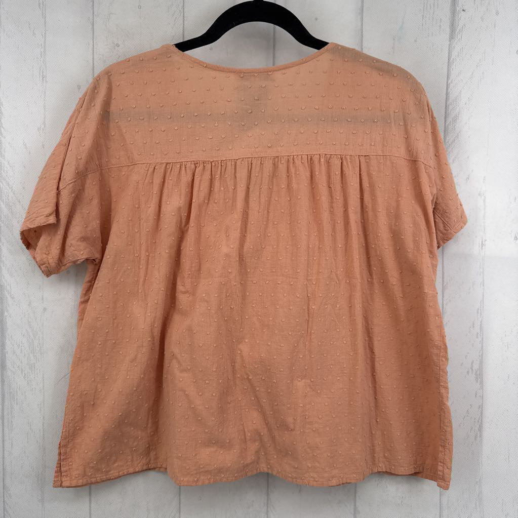 XS swiss dot button down s/s top