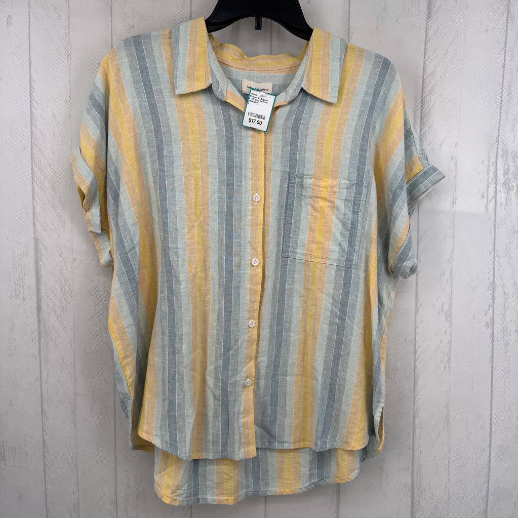 L striped button down s/s top