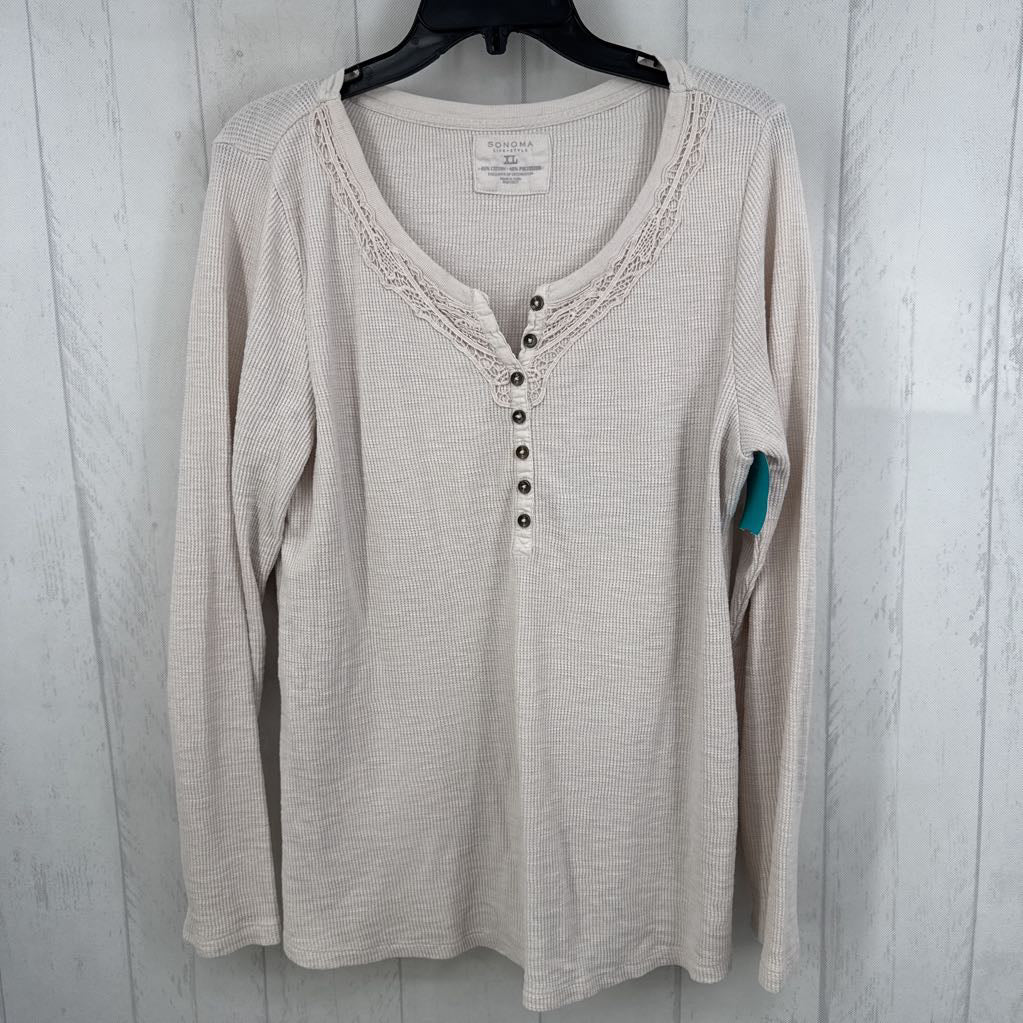 XL waffle knitlace detail l/s top