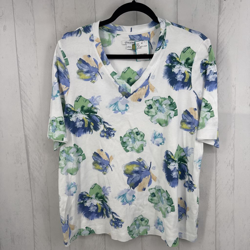 XL flo print v-neck s/s tee