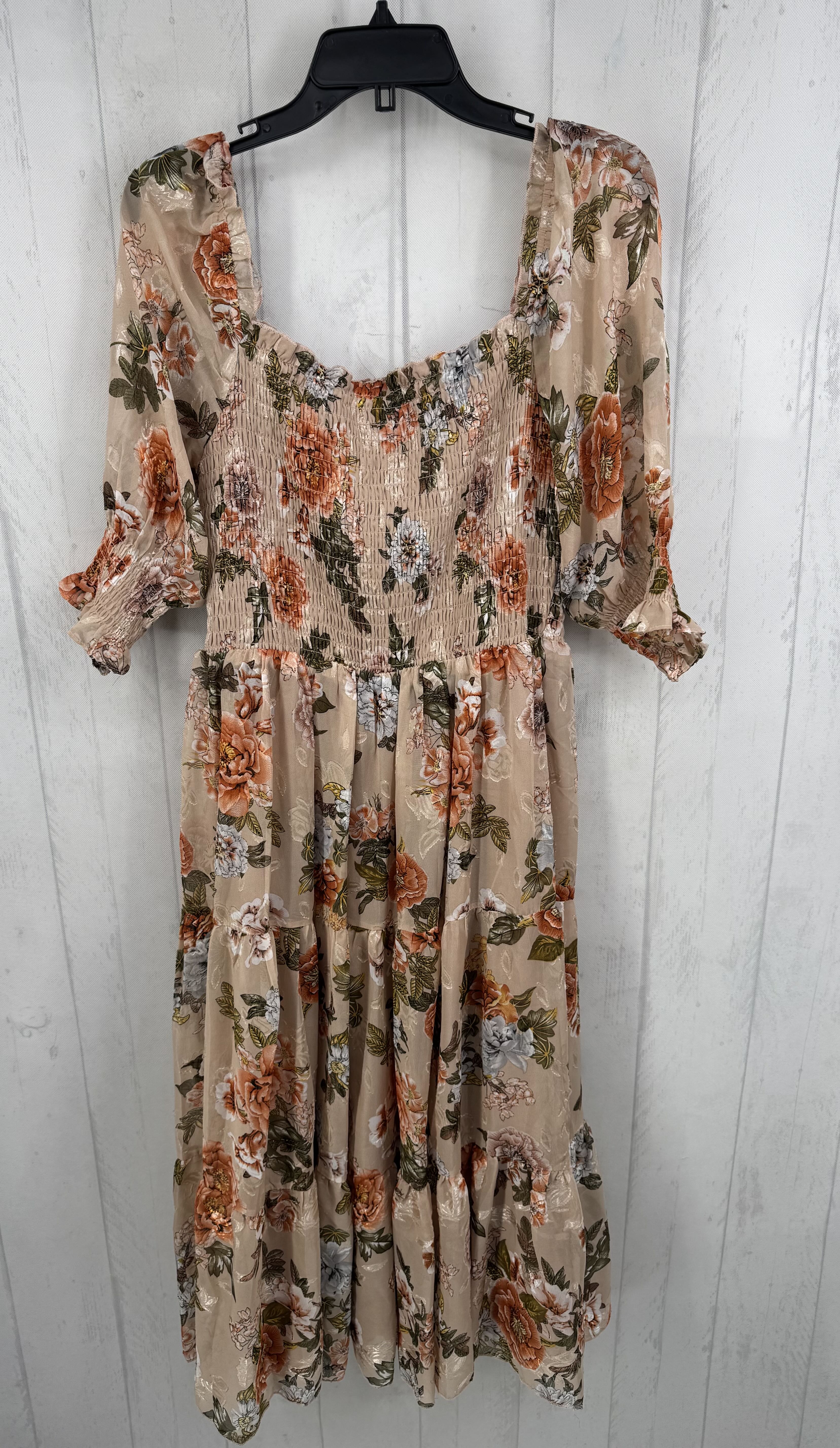 XL flo print smocked s/s dress