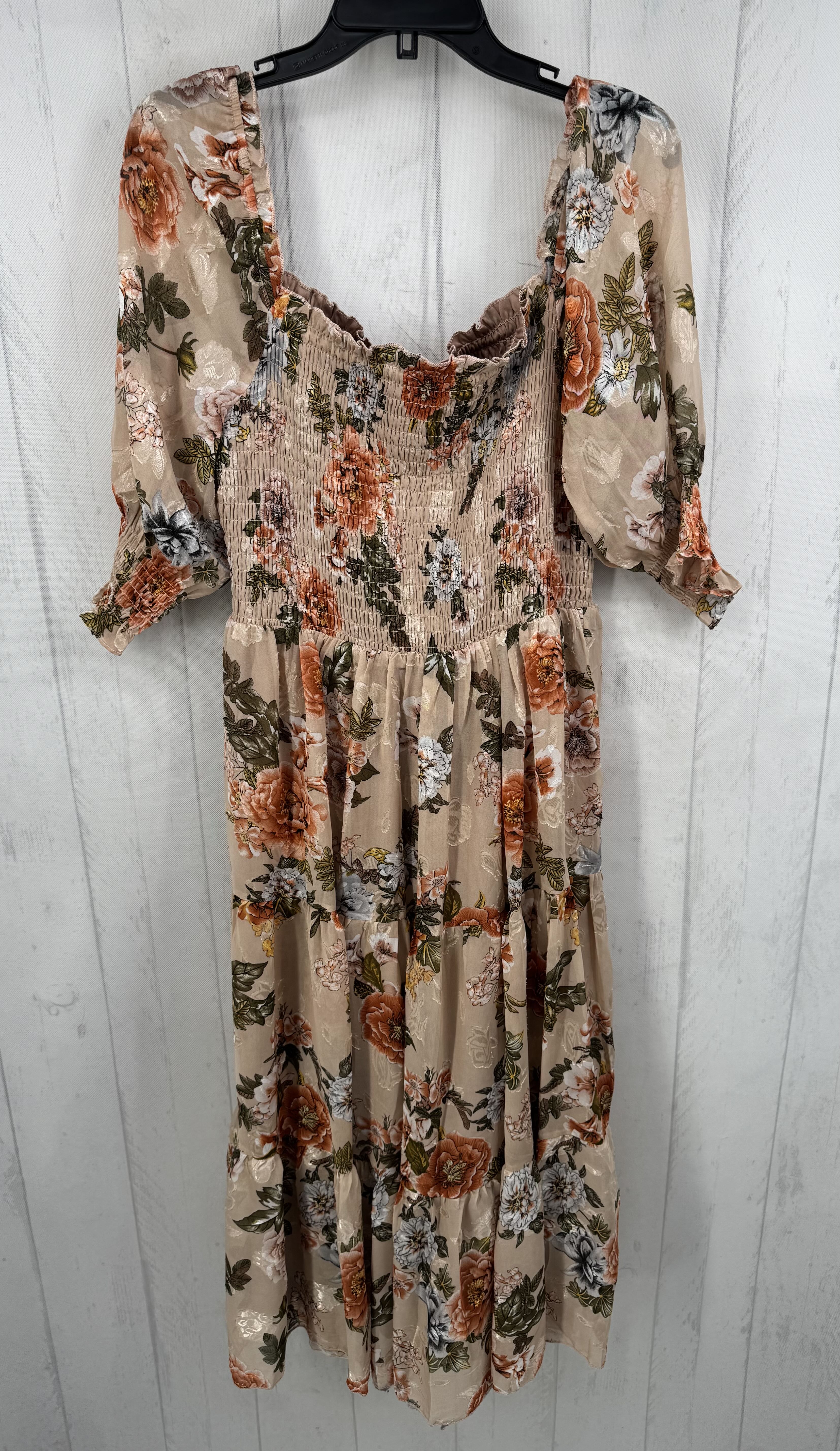 XL flo print smocked s/s dress