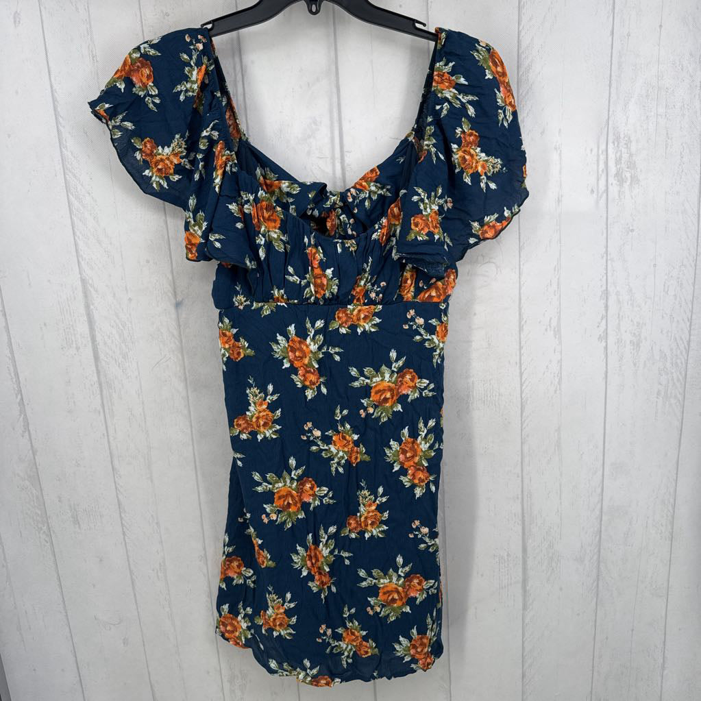 R74 XL flo print bow back flutter slv dress s/s
