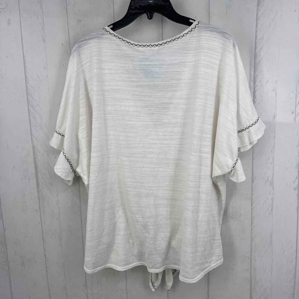 L ric-rac trim v-neck flutter slv top s/s