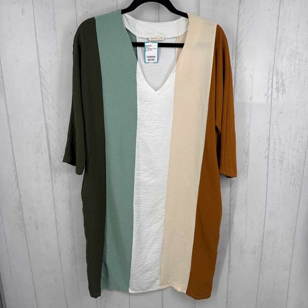 M colorblock vneck 3/4 slv dress