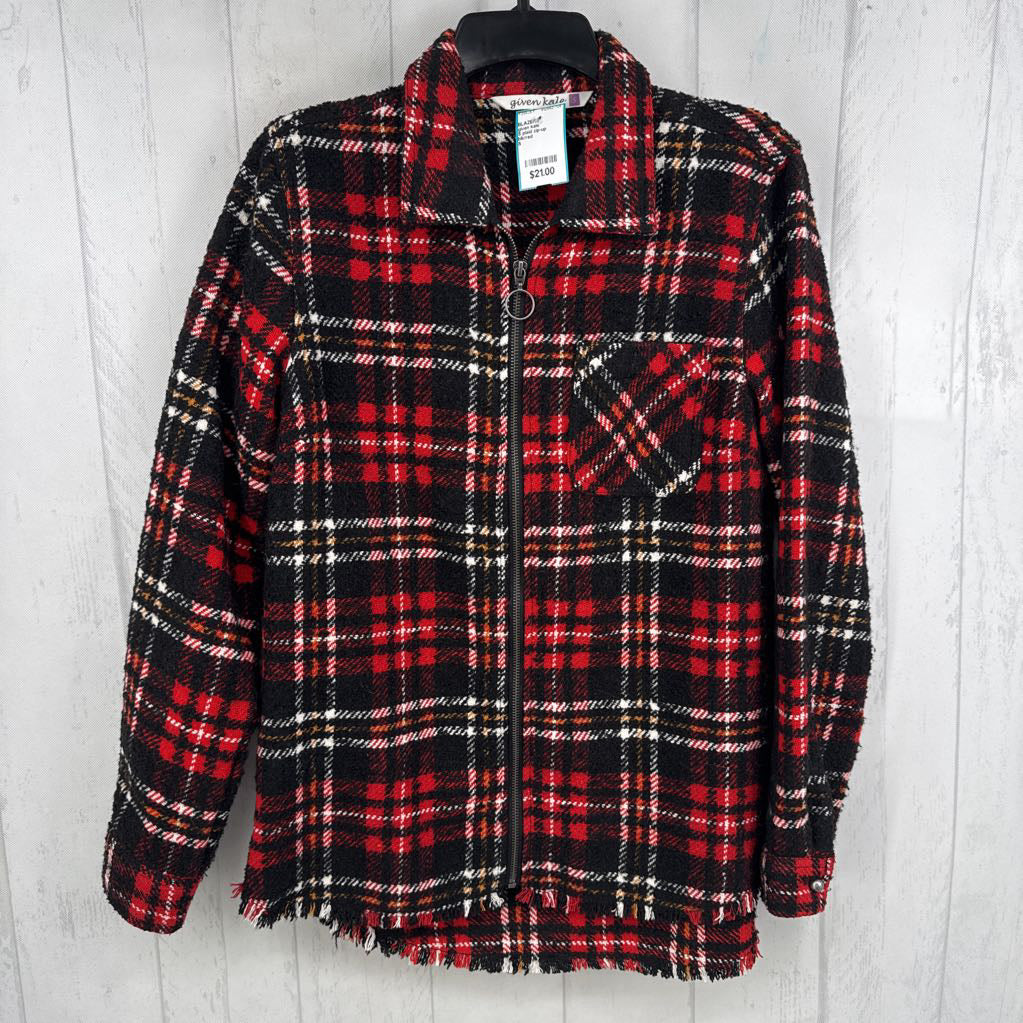 S plaid zip-up jacket