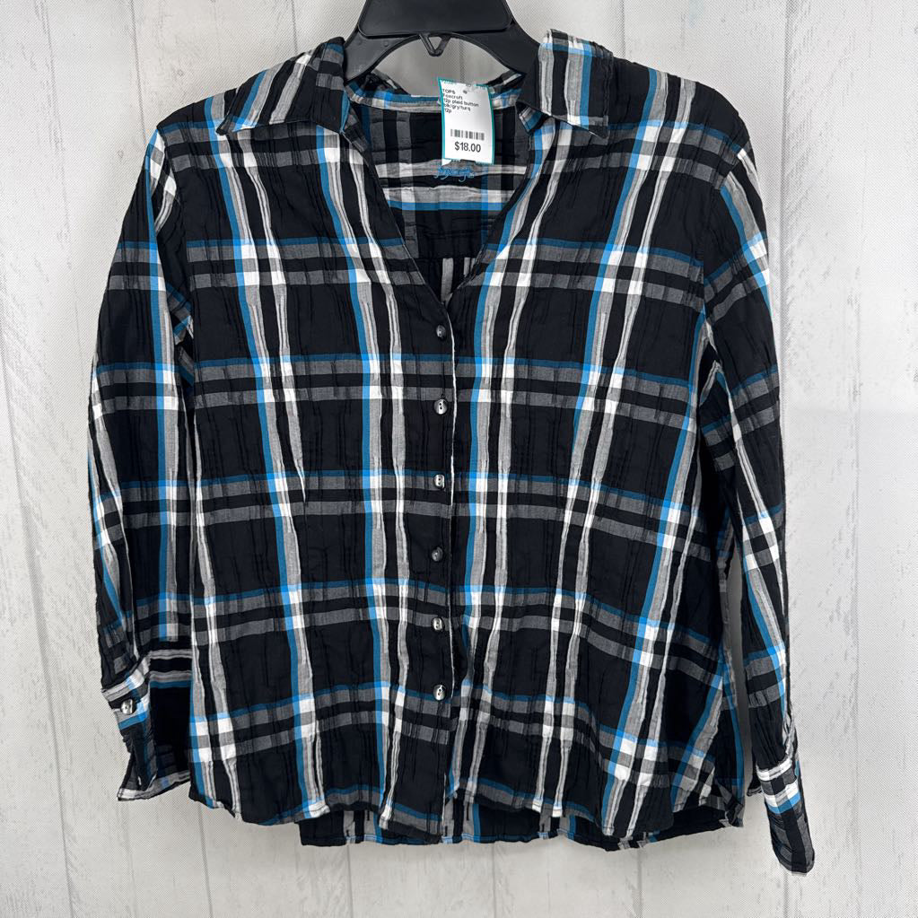 12p plaid button down 3/4 slv top