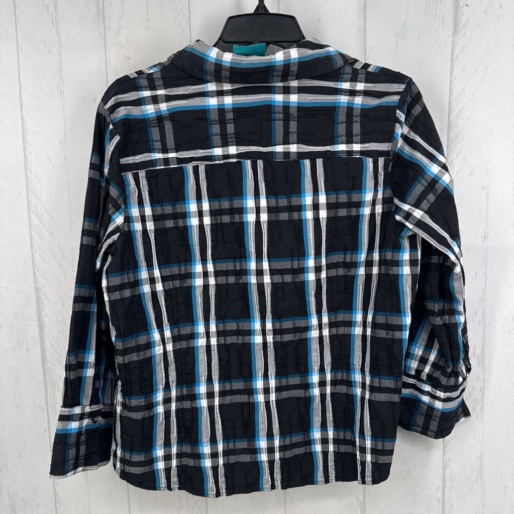12p plaid button down 3/4 slv top