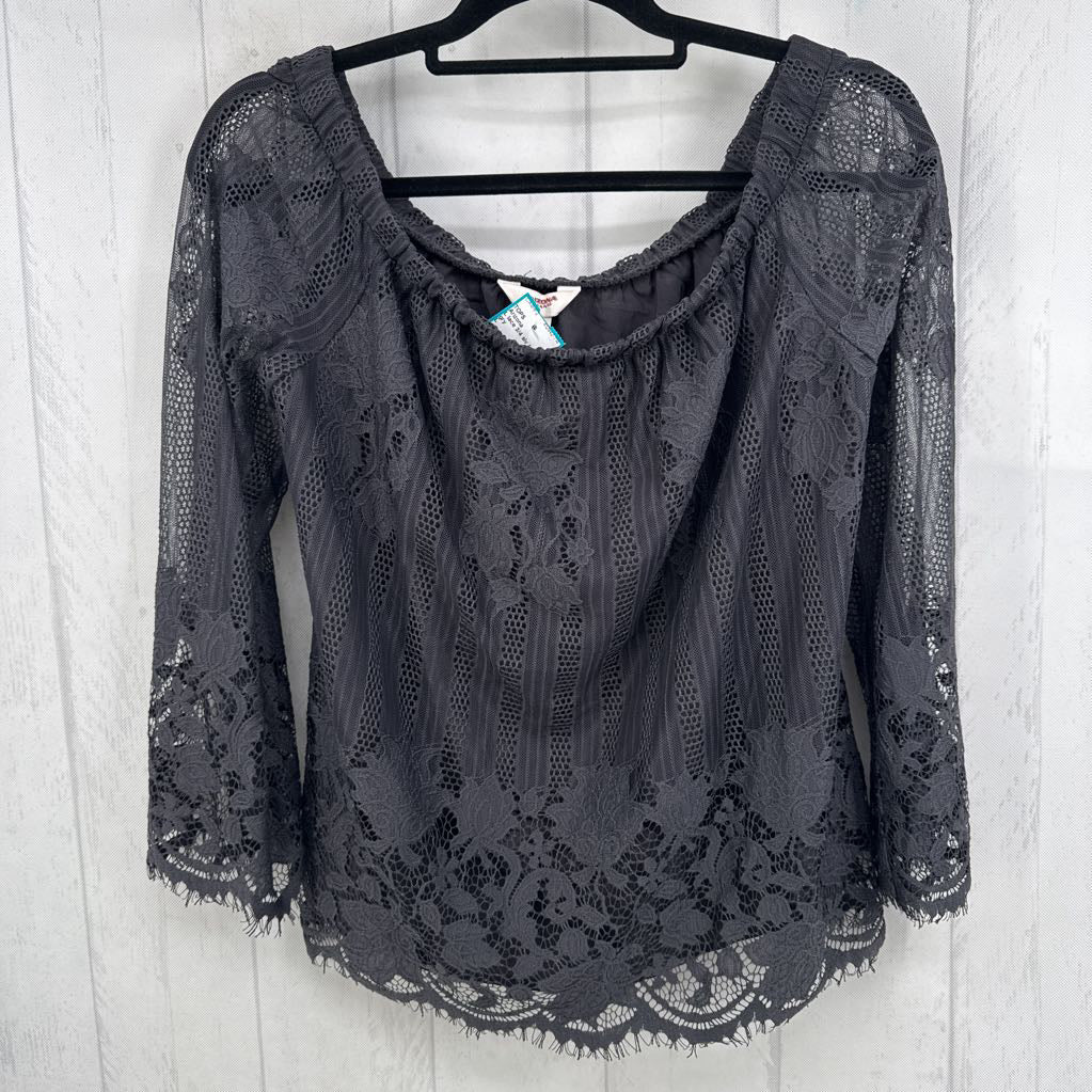 L lace 3/4 slv top