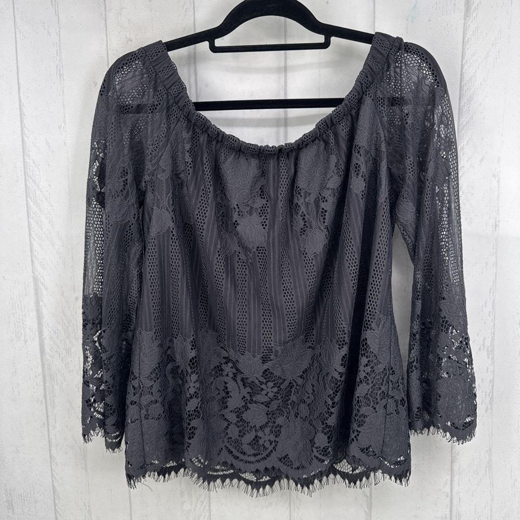 L lace 3/4 slv top