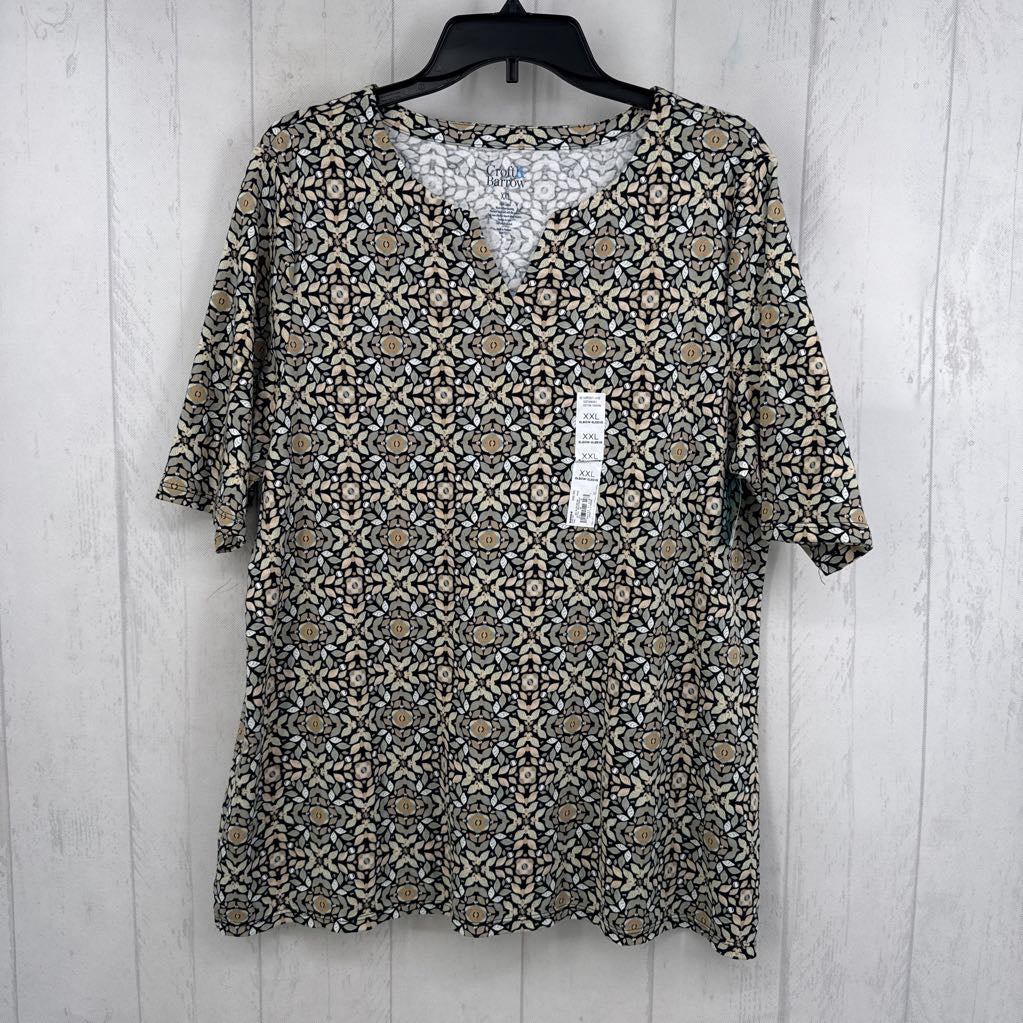 XXL printed split neck s/s tee