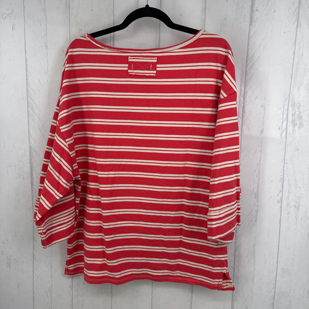 S striped 3/4 slv tee